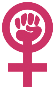 generic feminism logo with a pink fist inside of a venus symbol